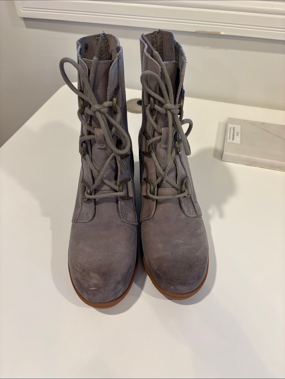 Sorel Nubuck Gray Lace-Up Boots